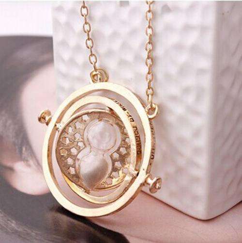 Harry Potter Time Turner Hermione Granger Rotating Spins Gold Hourglass Necklace